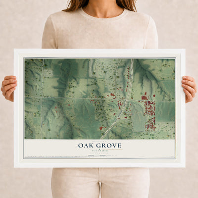 Map of Oak Grove, Illinois, 12 x 18 inch print in a white wood frame