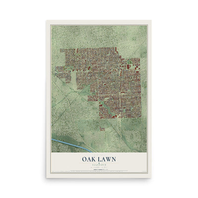 Map of Oak Lawn, Illinois, 12 x 18 inch unframed archival matte print