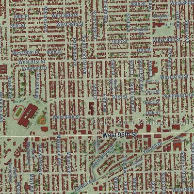 Close-up of the map of Oak Lawn, Illinois print showing street and building detail