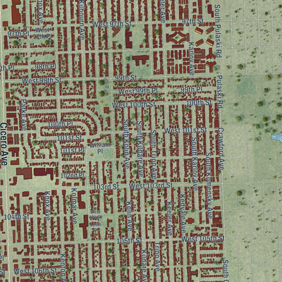 Second close-up of the map of Oak Lawn, Illinois print showing more streets and buildings
