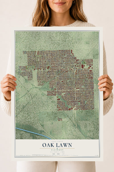 Map of Oak Lawn, Illinois, 18 x 24 inch unframed archival matte print