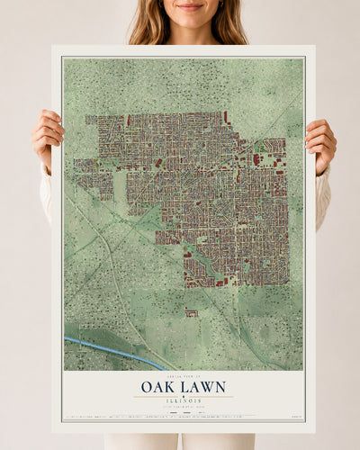 Map of Oak Lawn, Illinois, 24 x 36 inch unframed archival matte print