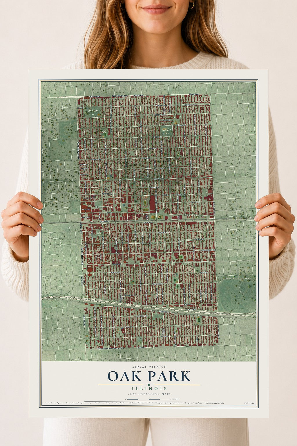 Map of Oak Park, Illinois, 18 x 24 inch unframed archival matte print