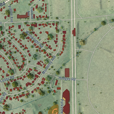 Second close-up of the map of Oakbrook Terrace, Illinois print showing more streets and buildings