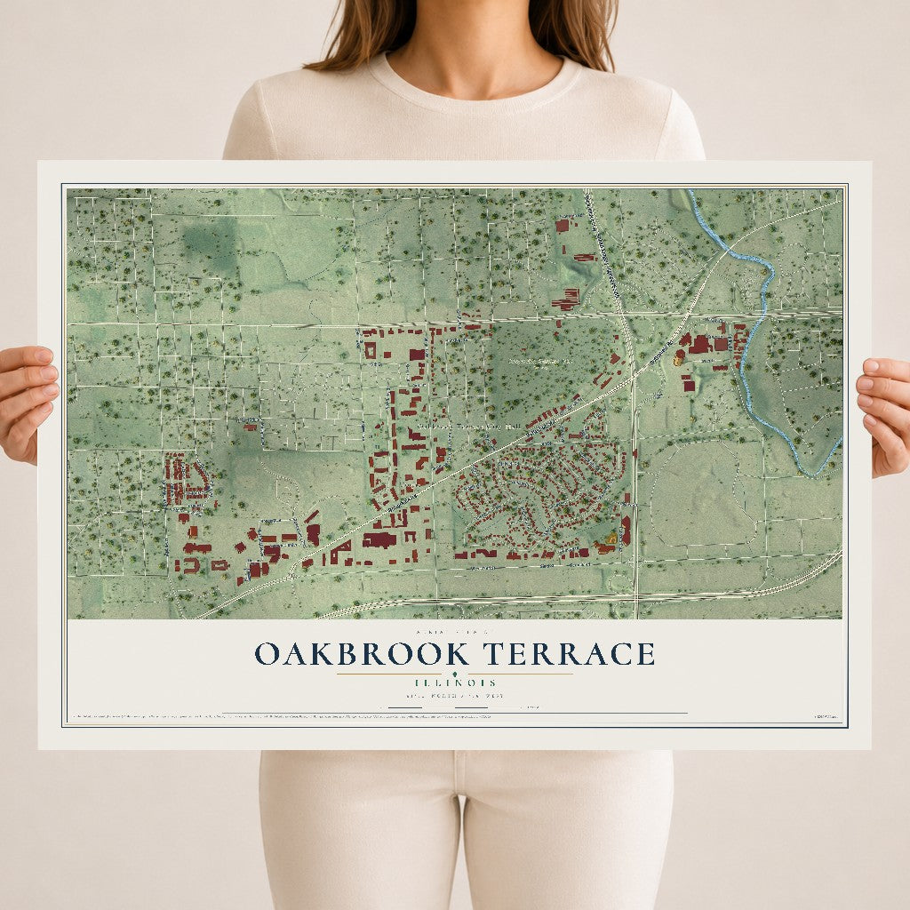 Map of Oakbrook Terrace, Illinois, 18 x 24 inch unframed archival matte print