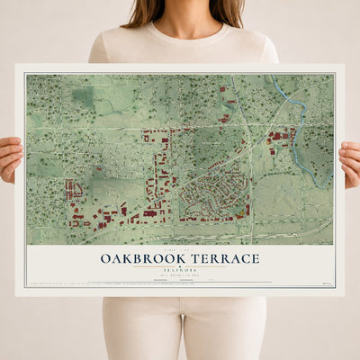 Map of Oakbrook Terrace, Illinois, 18 x 24 inch unframed archival matte print