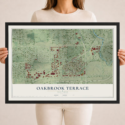Map of Oakbrook Terrace, Illinois, 18 x 24 inch print in a black wood frame