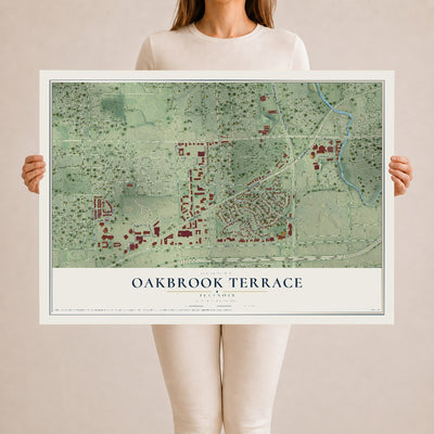 Map of Oakbrook Terrace, Illinois, 24 x 36 inch unframed archival matte print