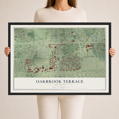 Map of Oakbrook Terrace, Illinois, 24 x 36 inch print in a black wood frame