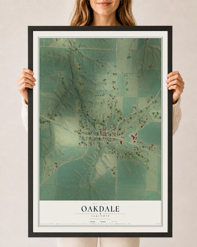 Map of Oakdale, Illinois, 24 x 36 inch print in a black wood frame