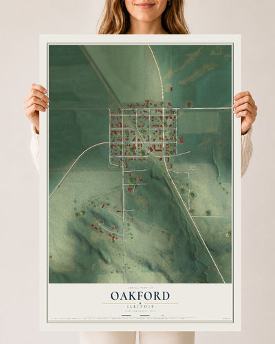 Map of Oakford, Illinois, 24 x 36 inch unframed archival matte print
