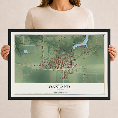 Map of Oakland, Illinois, 12 x 18 inch print in a black wood frame