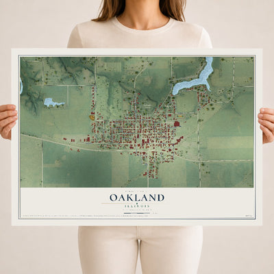 Map of Oakland, Illinois, 18 x 24 inch unframed archival matte print