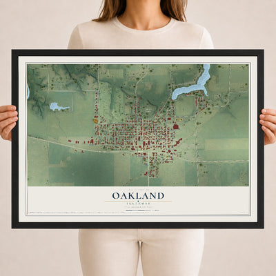 Map of Oakland, Illinois, 18 x 24 inch print in a black wood frame