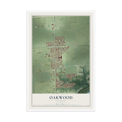 Map of Oakwood, Illinois, 12 x 18 inch print in a white wood frame