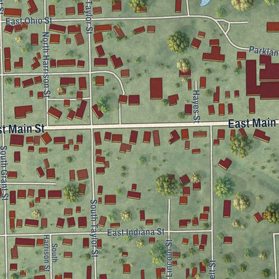 Second close-up of the map of Oblong, Illinois print showing more streets and buildings
