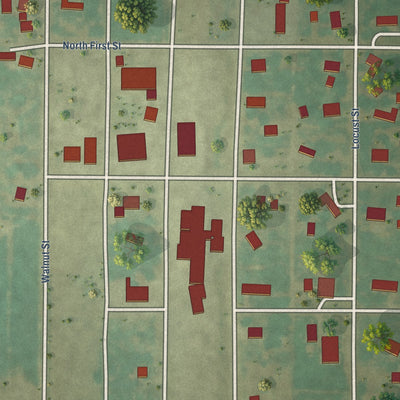 Close-up of the map of Oconee, Illinois print showing street and building detail