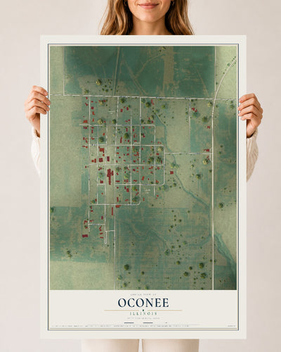 Map of Oconee, Illinois, 24 x 36 inch unframed archival matte print