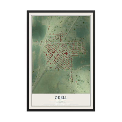 Map of Odell, Illinois, 12 x 18 inch print in a black wood frame