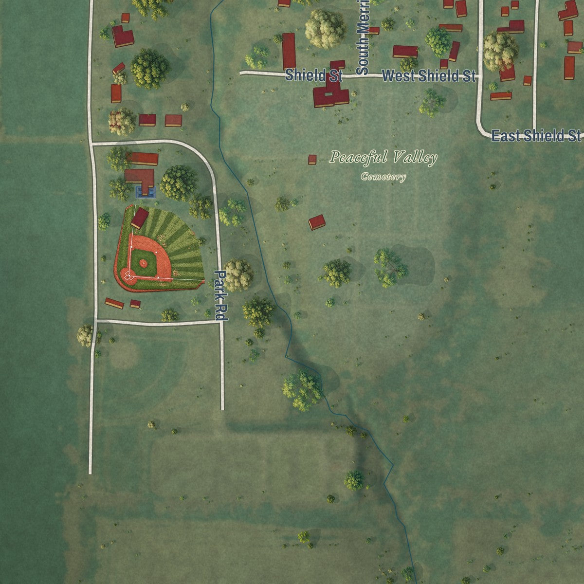 Second close-up of the map of Odin, Illinois print showing more streets and buildings
