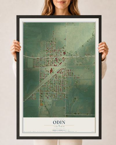 Map of Odin, Illinois, 24 x 36 inch print in a black wood frame