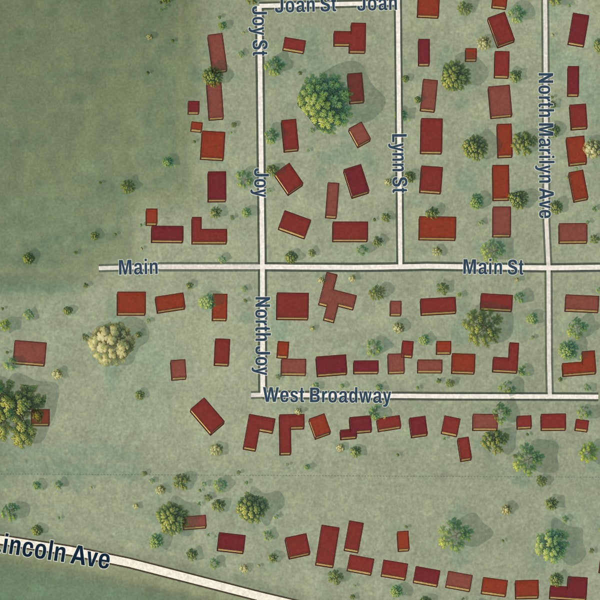 Second close-up of the map of Ogden, Illinois print showing more streets and buildings
