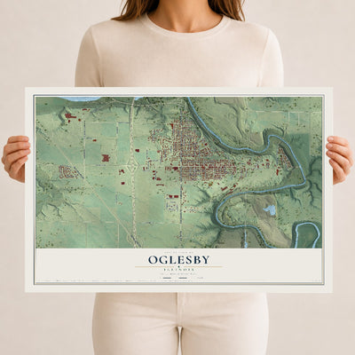 Map of Oglesby, Illinois, 12 x 18 inch unframed archival matte print