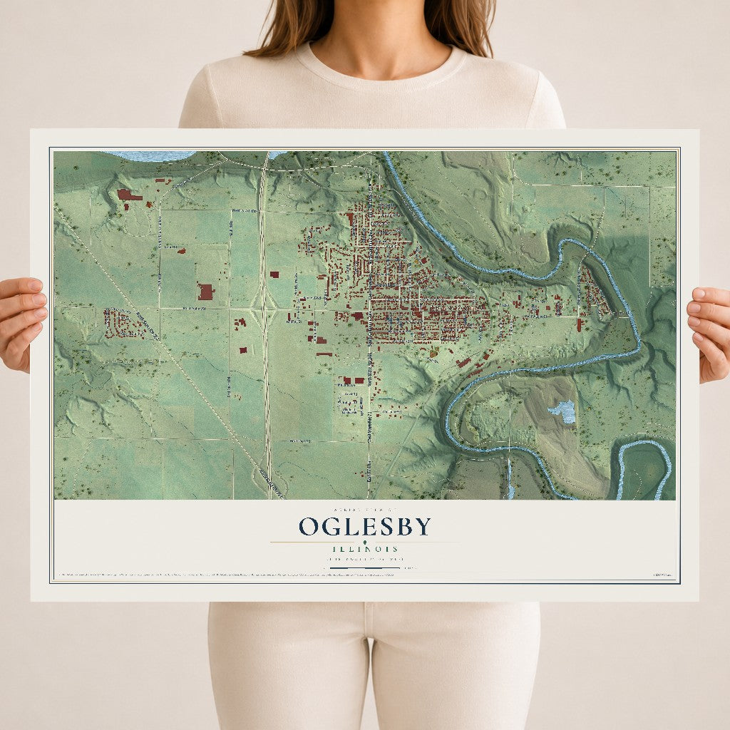 Map of Oglesby, Illinois, 18 x 24 inch unframed archival matte print