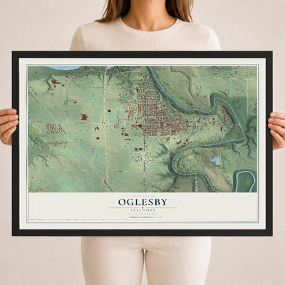 Map of Oglesby, Illinois, 18 x 24 inch print in a black wood frame
