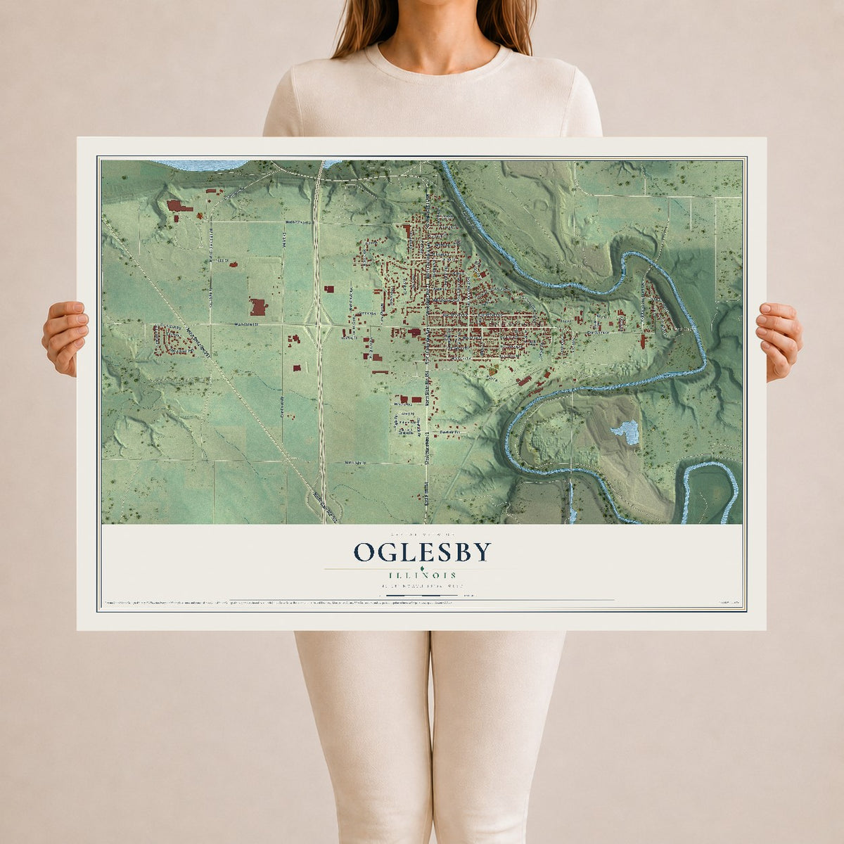Map of Oglesby, Illinois, 24 x 36 inch unframed archival matte print