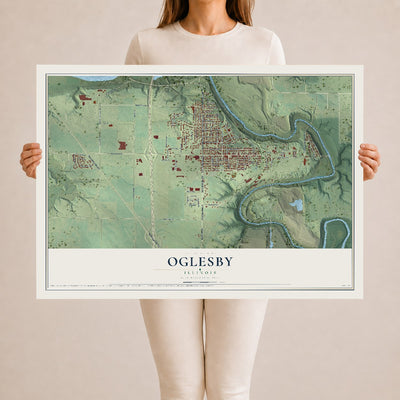 Map of Oglesby, Illinois, 24 x 36 inch unframed archival matte print