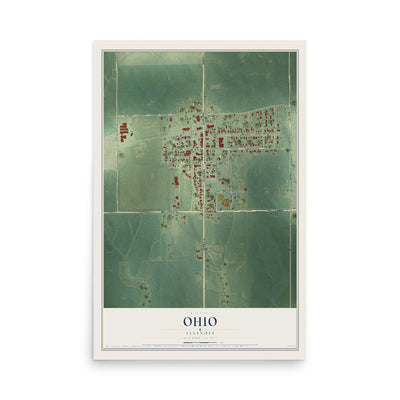 Map of Ohio, Illinois, 12 x 18 inch unframed archival matte print