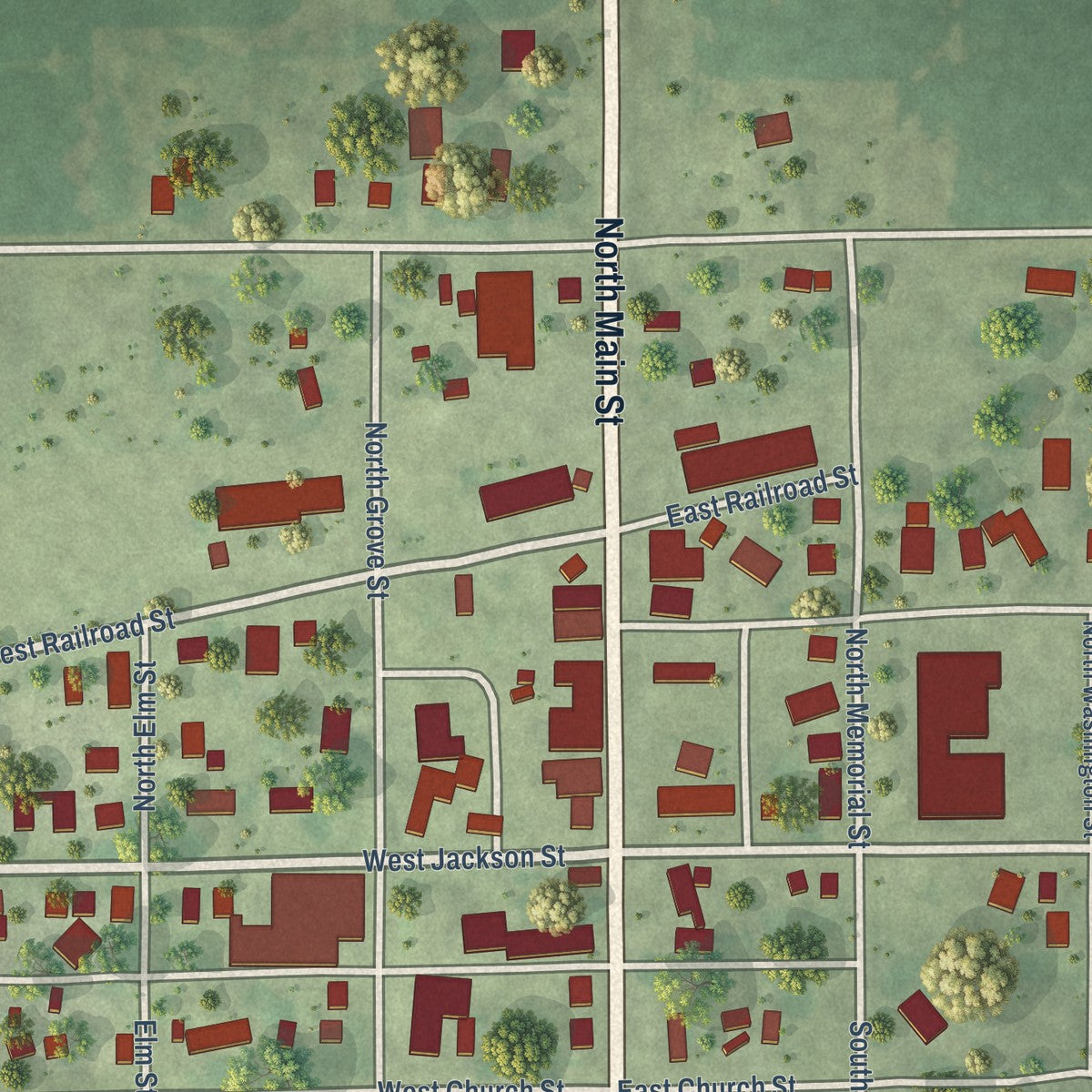 Close-up of the map of Ohio, Illinois print showing street and building detail