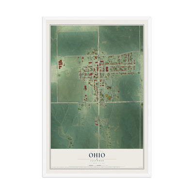 Map of Ohio, Illinois, 12 x 18 inch print in a white wood frame