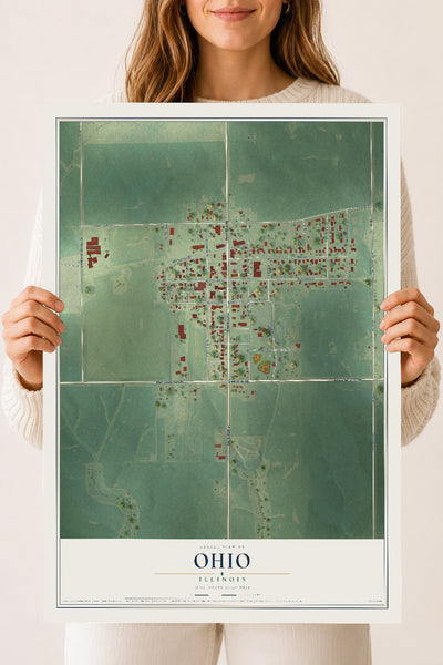 Map of Ohio, Illinois, 18 x 24 inch unframed archival matte print