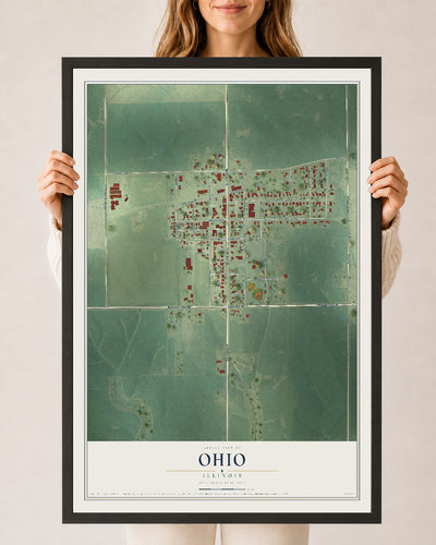 Map of Ohio, Illinois, 24 x 36 inch print in a black wood frame