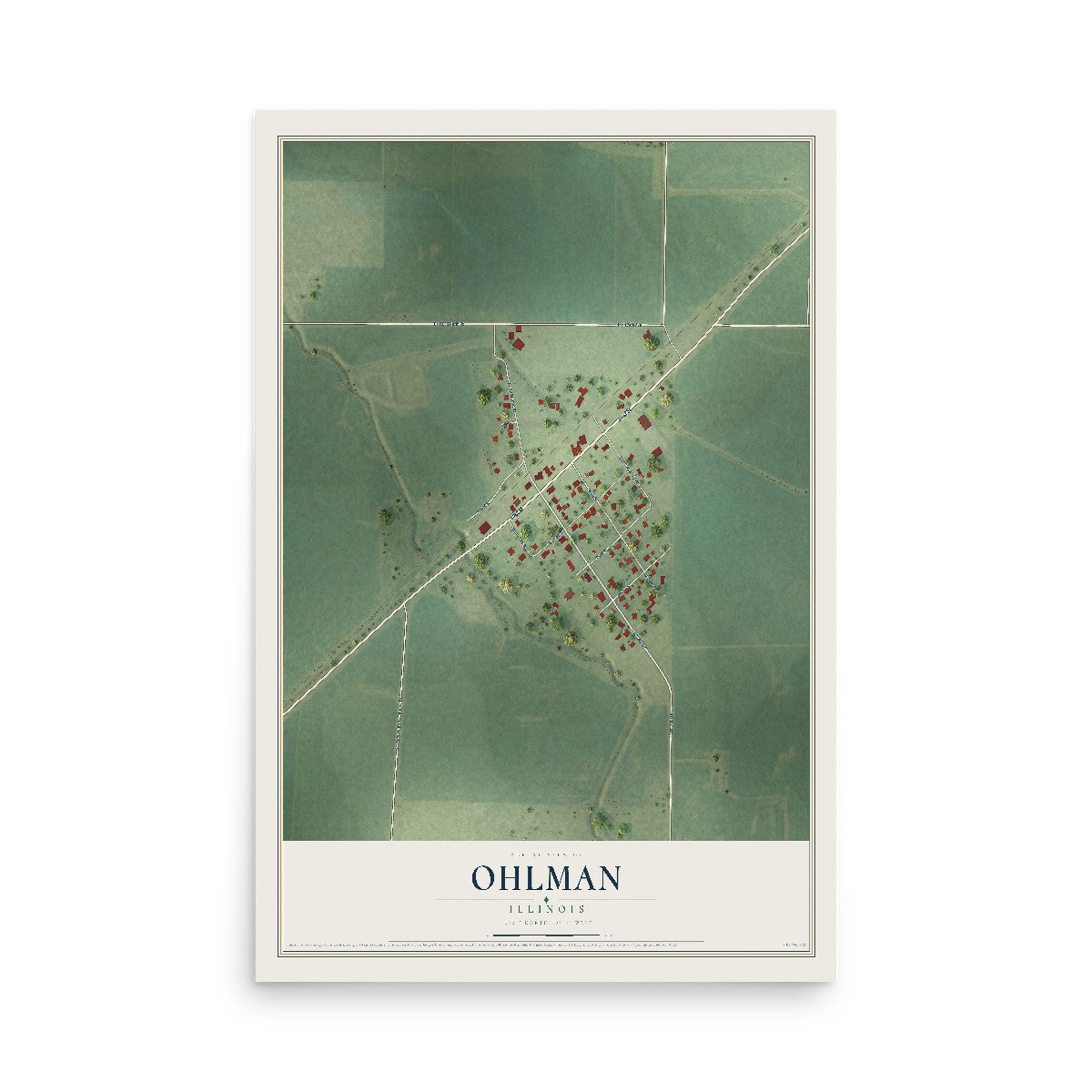 Map of Ohlman, Illinois, 12 x 18 inch unframed archival matte print