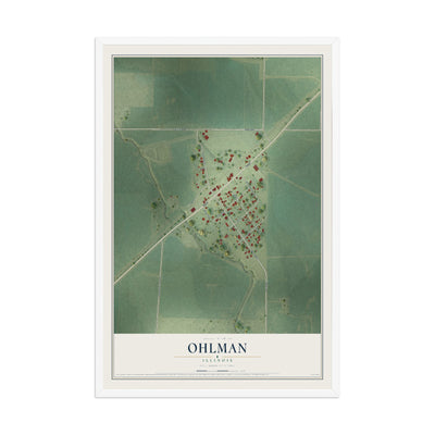 Map of Ohlman, Illinois, 12 x 18 inch print in a white wood frame