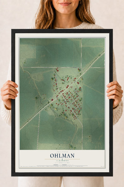 Map of Ohlman, Illinois, 18 x 24 inch print in a black wood frame