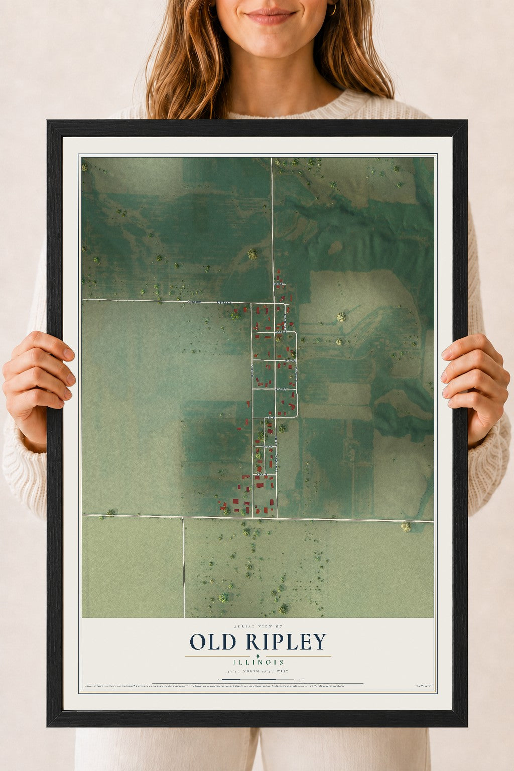 Map of Old Ripley, Illinois, 18 x 24 inch print in a black wood frame