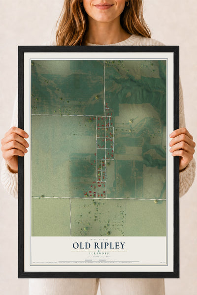 Map of Old Ripley, Illinois, 18 x 24 inch print in a black wood frame