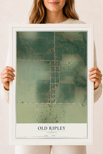 Map of Old Ripley, Illinois, 18 x 24 inch print in a white wood frame