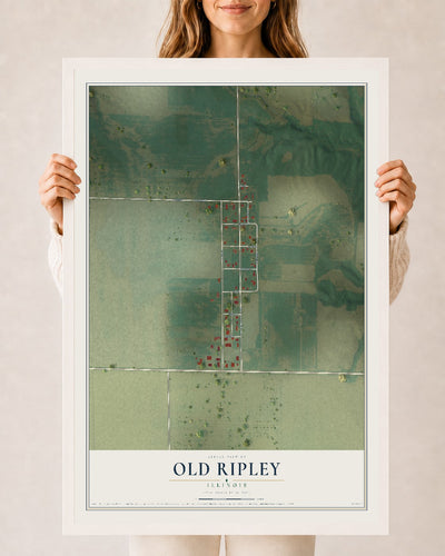 Map of Old Ripley, Illinois, 24 x 36 inch print in a white wood frame