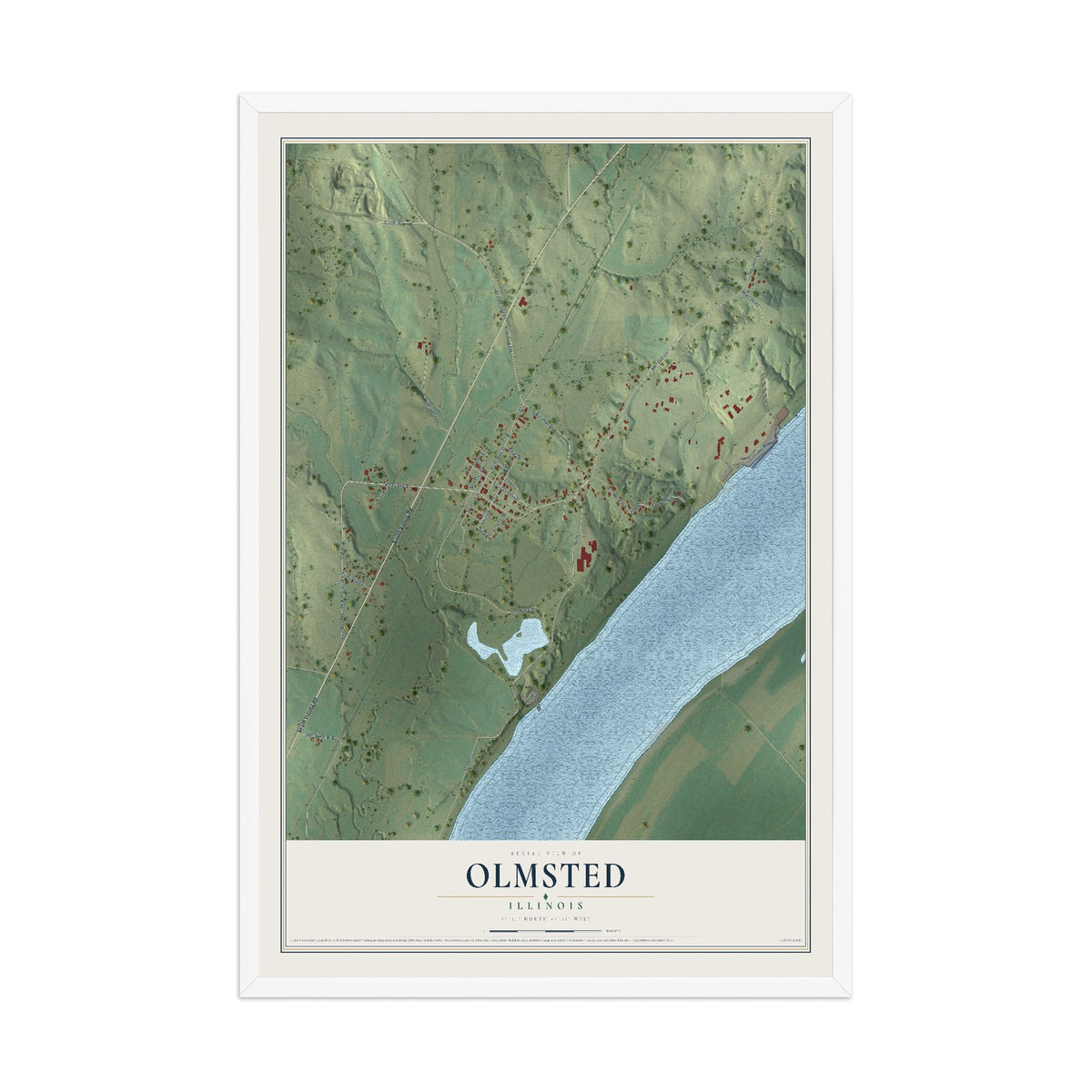 Map of Olmsted, Illinois, 12 x 18 inch print in a white wood frame