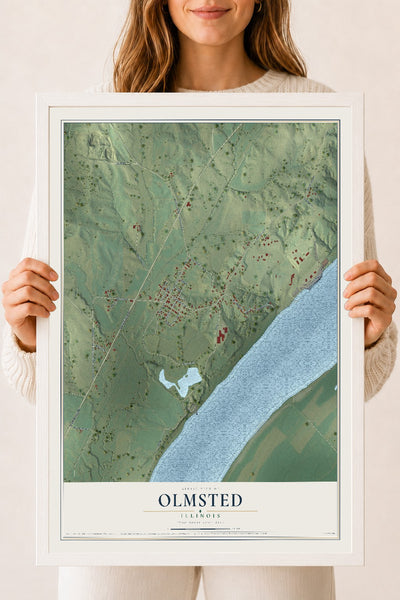 Map of Olmsted, Illinois, 18 x 24 inch print in a white wood frame