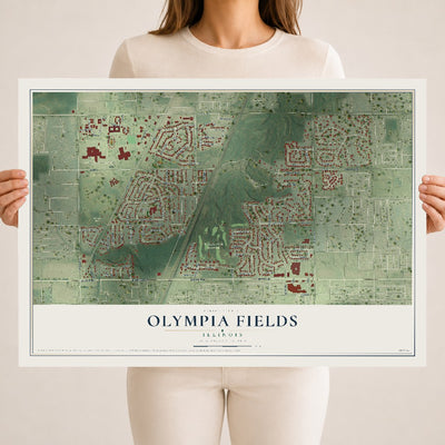 Map of Olympia Fields, Illinois, 18 x 24 inch unframed archival matte print