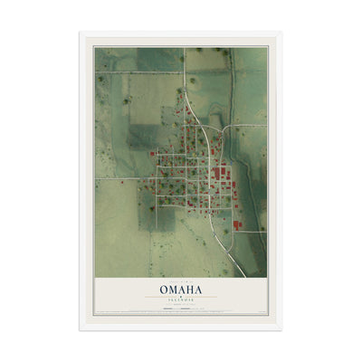 Map of Omaha, Illinois, 12 x 18 inch print in a white wood frame