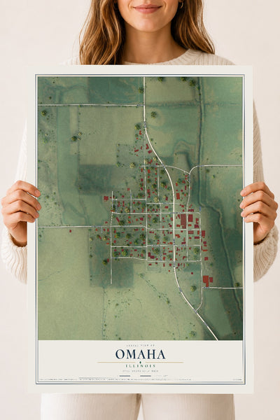 Map of Omaha, Illinois, 18 x 24 inch unframed archival matte print