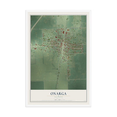 Map of Onarga, Illinois, 12 x 18 inch print in a white wood frame