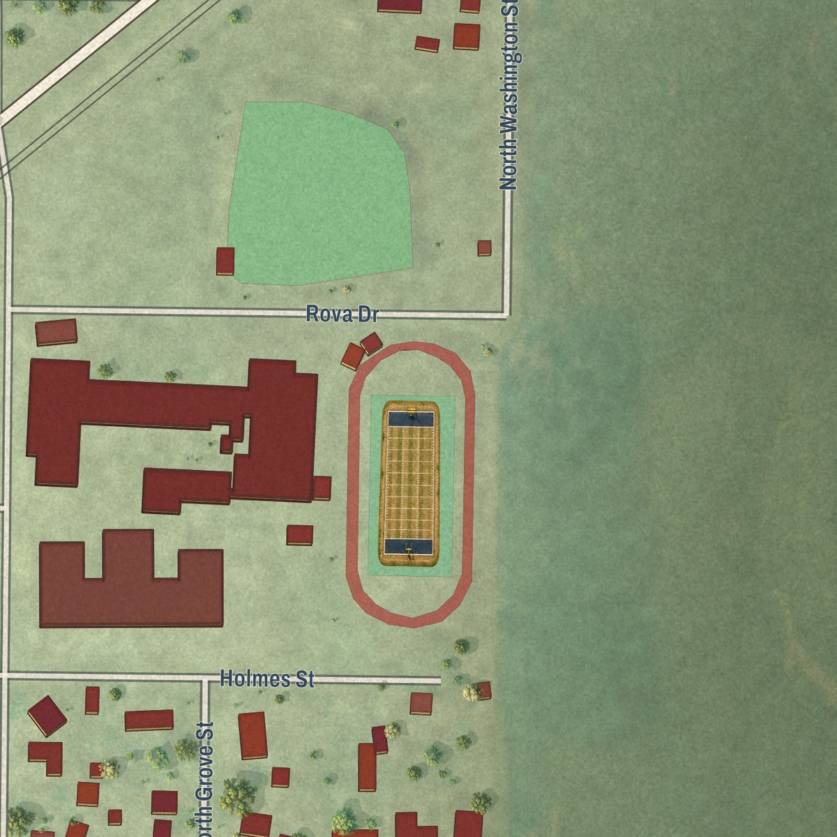 Second close-up of the map of Oneida, Illinois print showing more streets and buildings